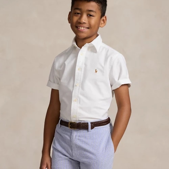 POLO RALPH LAUREN Kid White Short Sleeve Button Down Shirt Size Medium (10-12) - Picture 2 of 10